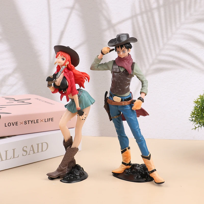 

19cm One Piece Anime Figure Treasure Cruise World Journey Cowboy Luffy Nami Action Figure PVC Model Figurines Statue Toys Gifts