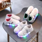 Кроссовки Детские с мягкой подошвой, дышащие светящиеся, повседневная обувь для мальчиков, белые, размеры 21-30