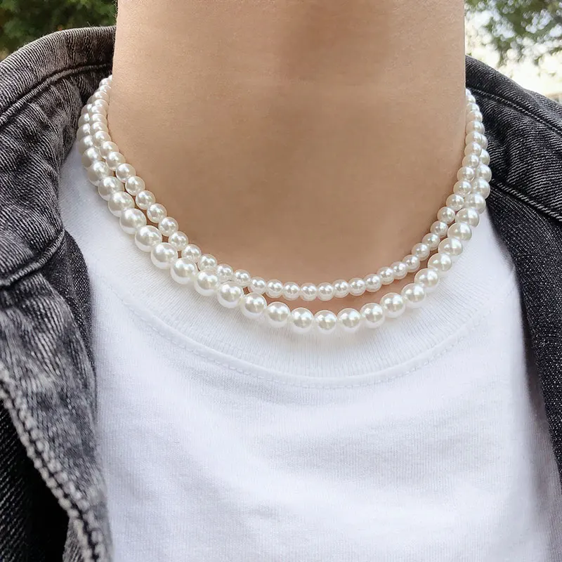 

Punk Simple Imitation Pearl Choker Necklace for Women Men Vintage Beads Chains Necklace Collar Versatile Party Jewelry Bijoux