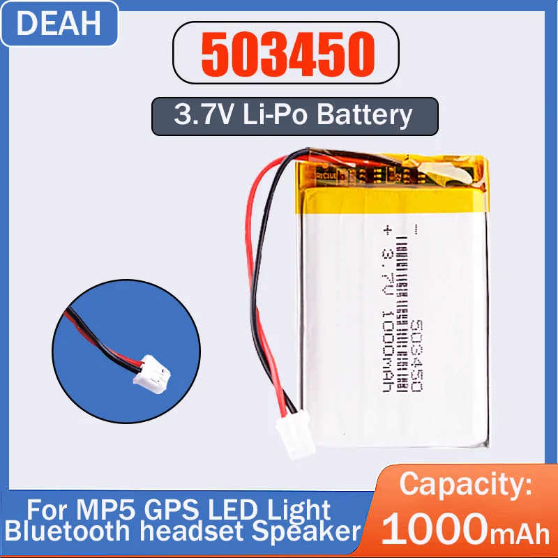 3 7 V 1000mAh 503450 литиевая полимерная аккумуляторная батарея с JST PH 2 0 2pin разъем для Mp3