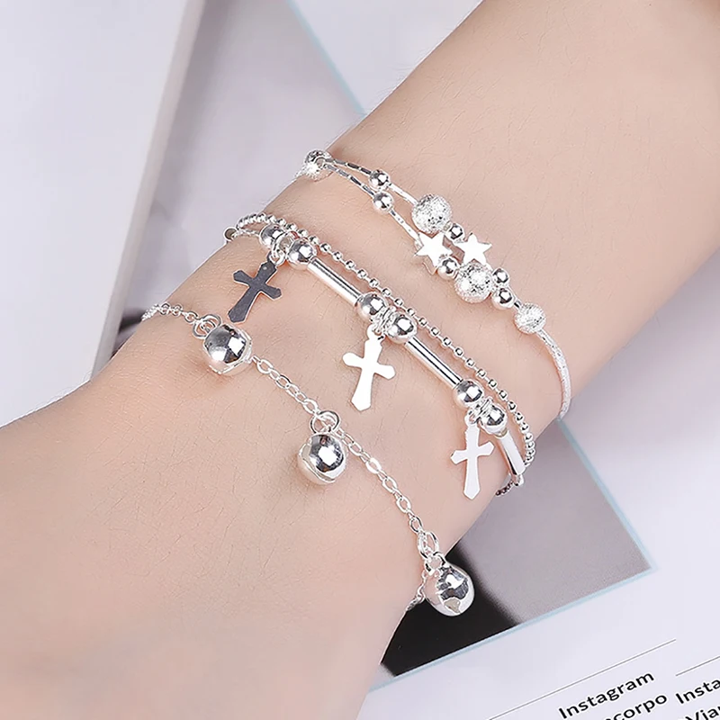 

Silver Plated Double Layer Bracelet For Women Cute Dolphin Cross Star Hip Hop Exaggerated Bracelet Fashion Jewelry Gifts