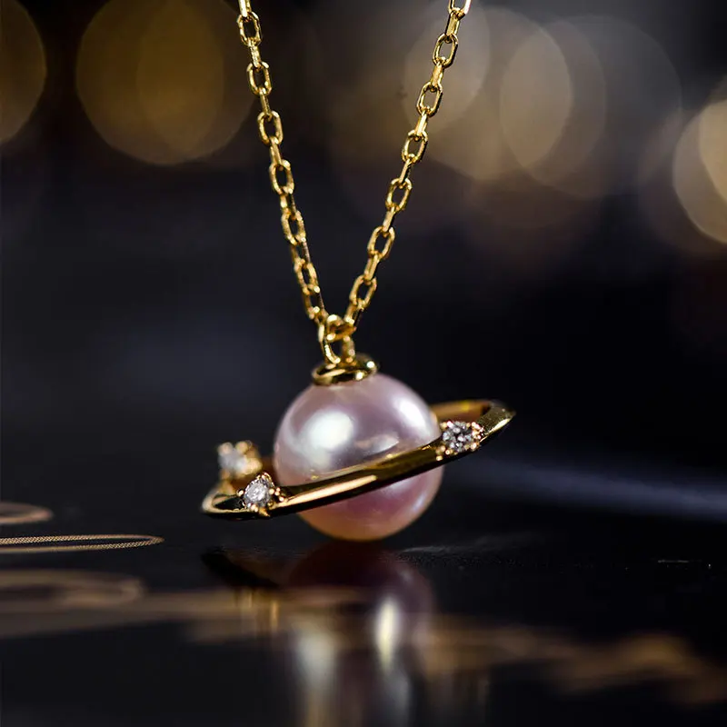 

Plated 18K Gold Diamond Necklace with color protection, female small planet clavicle chain, light and luxurious neck chain