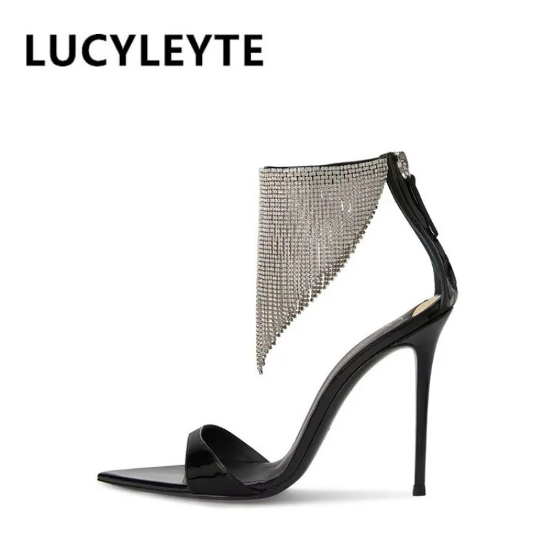 

Женская летняя Европейская и американская мода 2023, пикантные туфли на высоком каблуке с кисточками для ночного клуба, обувь для невесты с кристаллами
