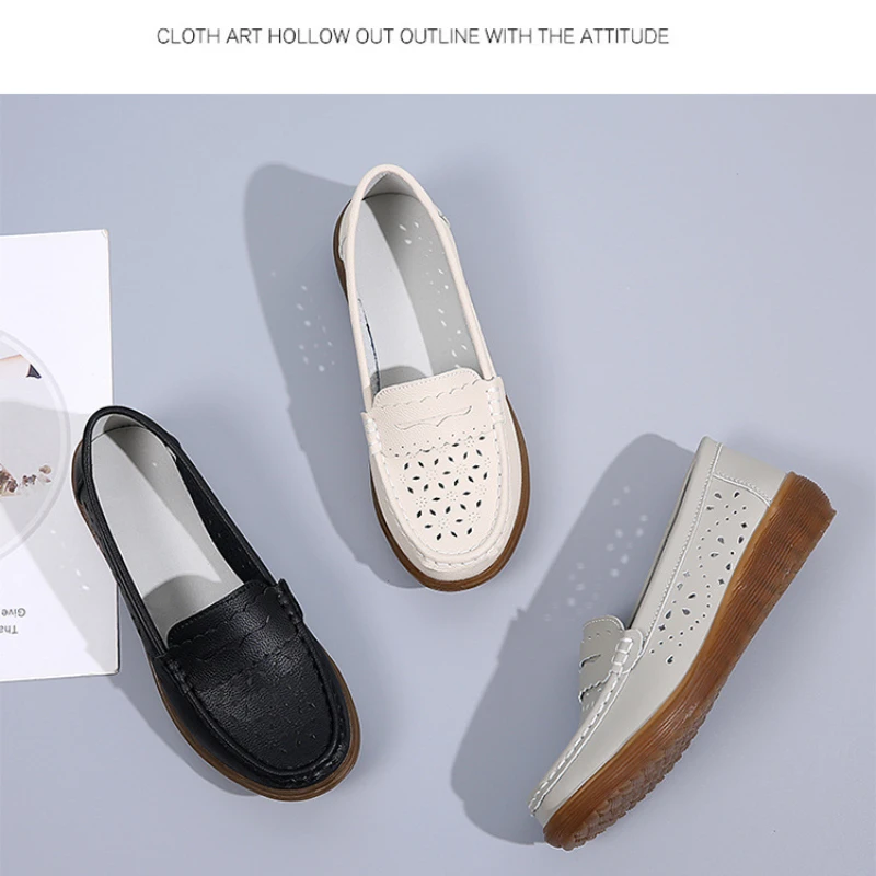 2022 Soft Women Flats Loafers Round Toe Slip-On Casual Shoes Breathable Comfortable Lady Footwear for Working Walking Sports