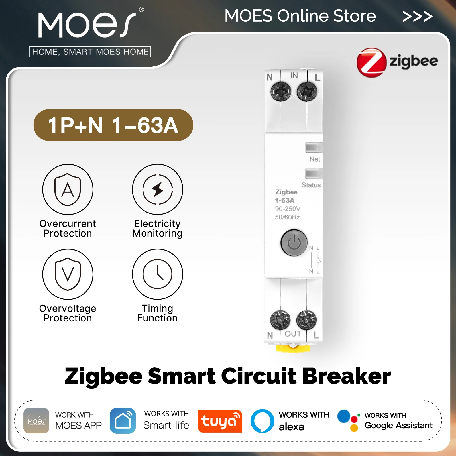 

Умный автоматический выключатель MOES Tuya Zigbee 63A