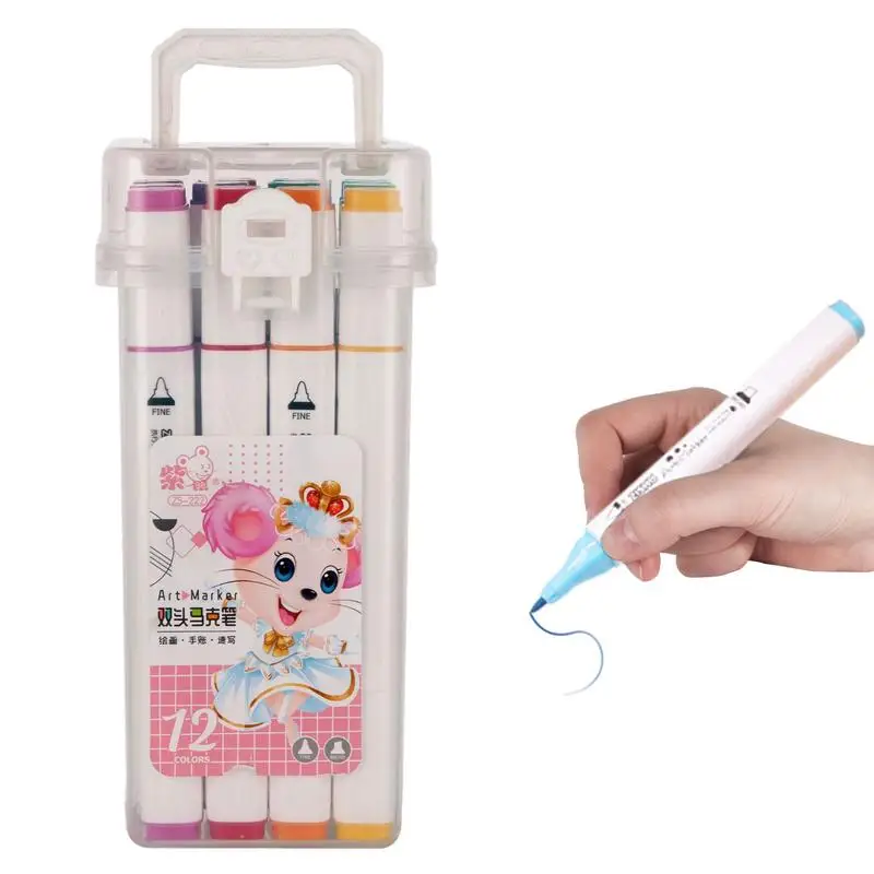 Dual Tip 12 Art Markers Pen For Drawing Painting Calligraphy Art Supplies Art Markers Pen No Bleed Soft Chisel Tip
