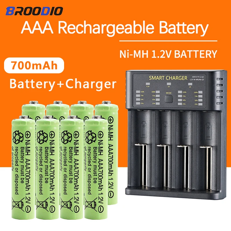 

2PCS 4PCS AAA Rechargeable Batteries 1.2V 700mAh For Remote Control 1.2V AAA NI-MH Battery +Multi-function Smart Battery Charger