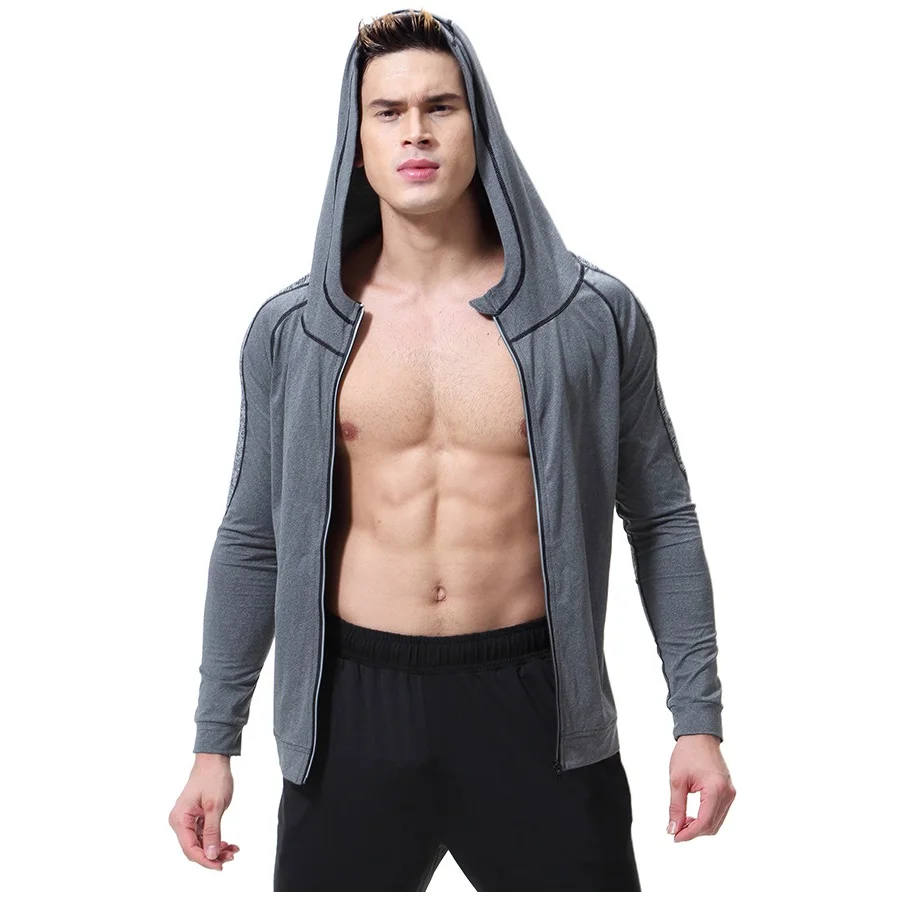 

Casual Long-sleeved Sports Jacket Men's Outdoor Quick-drying Running Pro Clothes Stretch Hooded Zipper Fitness Clothing