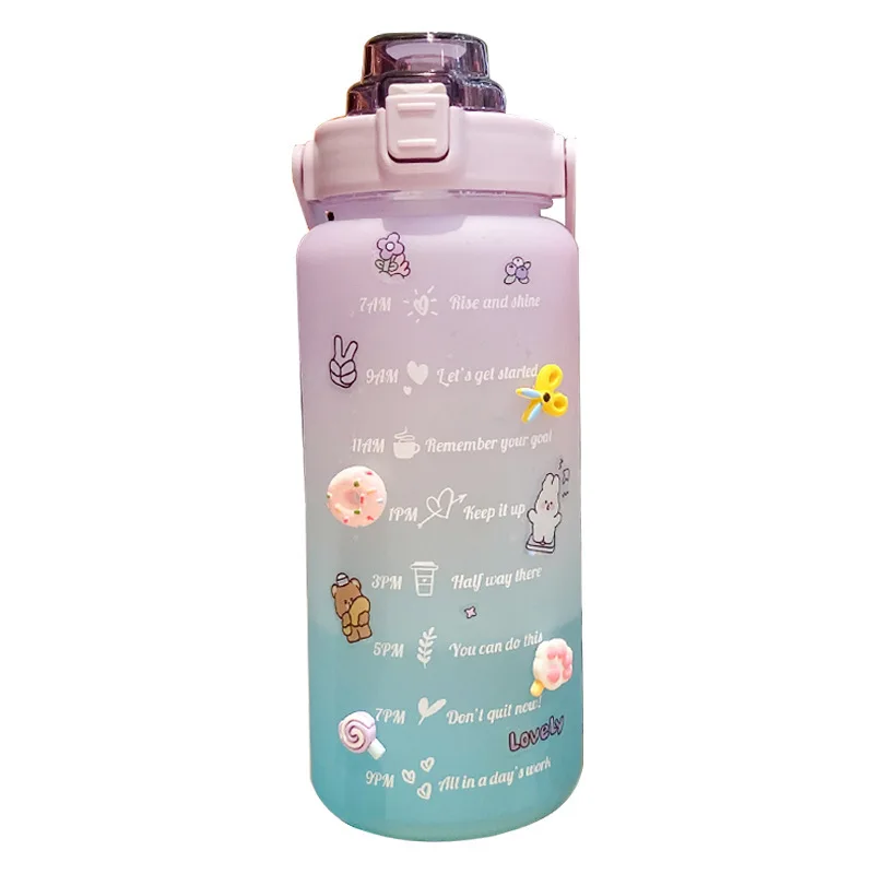 

2L Large-capacity Water Bottle with Bounce Lid Timeline Reminder Leak-proof Frosted Cup for Outdoor Sports Garrafa De Agua