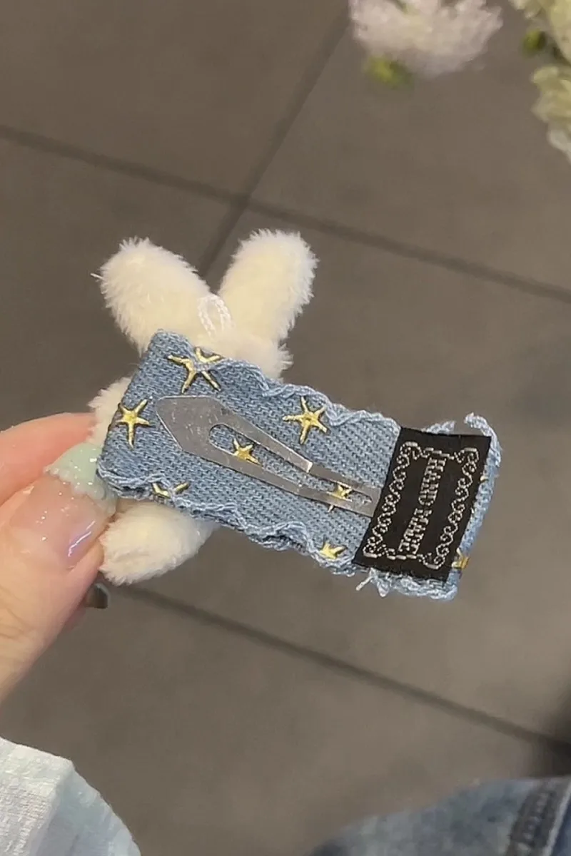 Модный сексуальный синий джинсовый плюшевый зажим для волос кролика модные