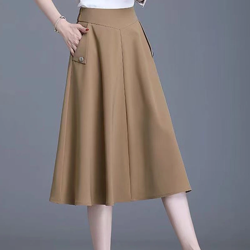 

Женская винтажная плиссированная юбка, черная трапециевидная юбка средней длины с высокой талией в Корейском стиле, лето 2023