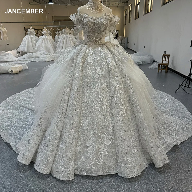 Блестящее кружевное свадебное платье jancдекабря бальное лиф vestido de noiva свадебные