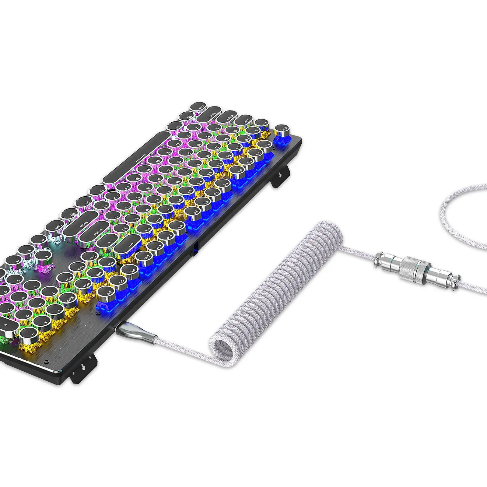 1.8M Coiled Type C USB Cable with Detachable Aviation Connector Stretchable Braided Wire Line for Gaming Keyboard Spring |