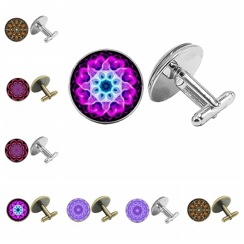 

Fashion Boho Mandala Pattern 20mm Glass Cabochon Cufflinks Kaleidoscope Collection Cufflinks Gift Jewelry for Men