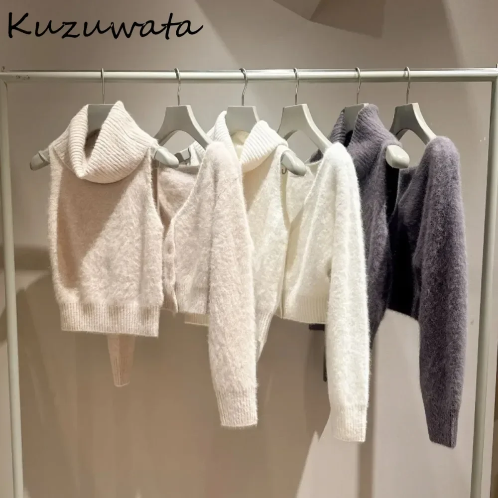 Винтажный теплый джемпер Kuzuwata с воротником-хомутом без рукавов меховой пушистый