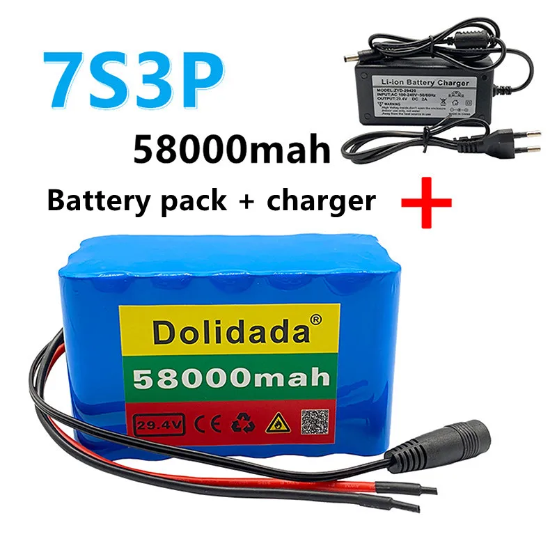

Dolidada-аккумулятор литий-ионный 7S 3P 18650, 29,4 V, 58000mAh, для велосипеда электрический, цикломотор, зарядное устройство включено