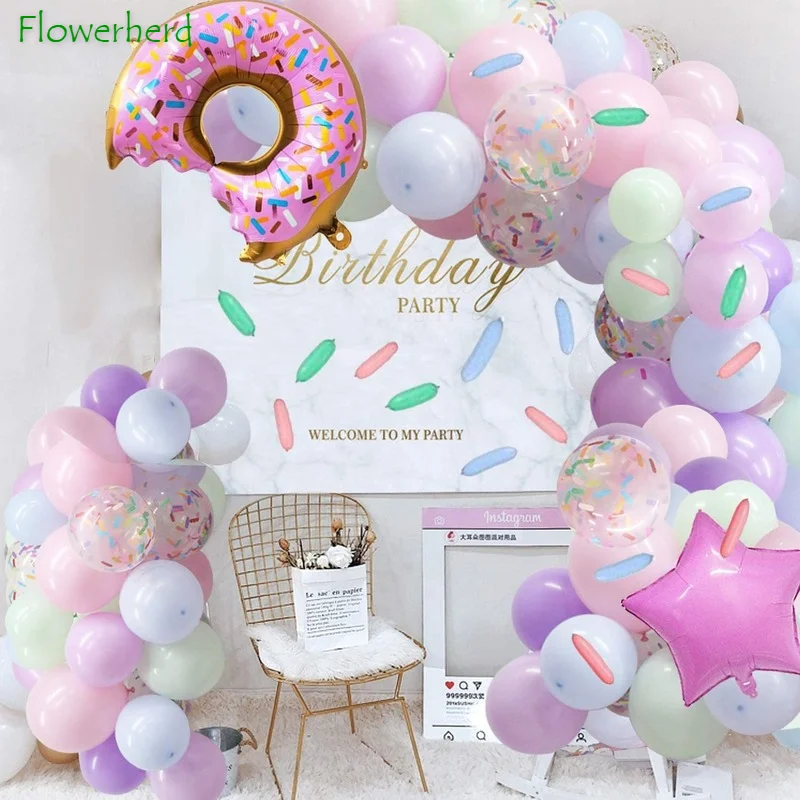 

127 Pcs Star Donuts Party Balloon Garland Arch Kit Macaron Themed Balloon for Infant Girl Boy Kids Women Birthday Party Supplies