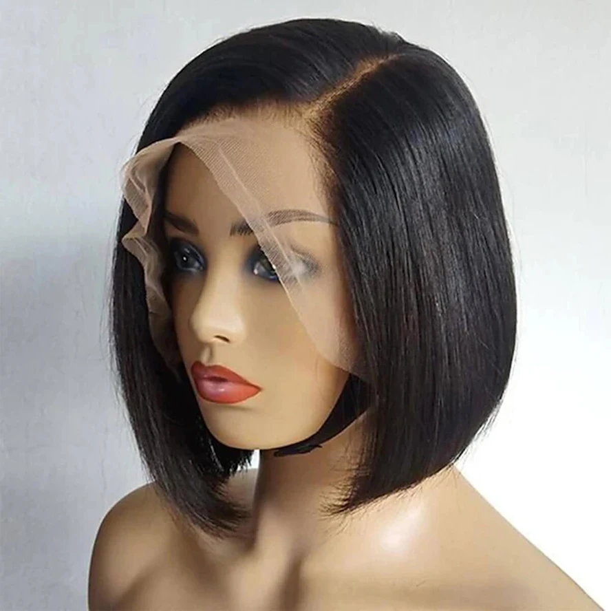 13x4 Lace Bob Wig Peruvian Human Hair Straight T Part Lace Wigs 10 Inch Human Hair Wig for Black Women
