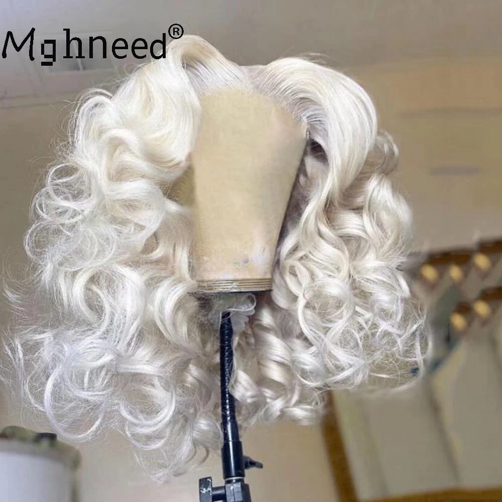 

13x6 Curly Lace Front Wig Platinum Blonde Colored Bob Straight Human Hair Wigs Brazilian Remy 13x4 Short Bob HD Lace Frontal Wig
