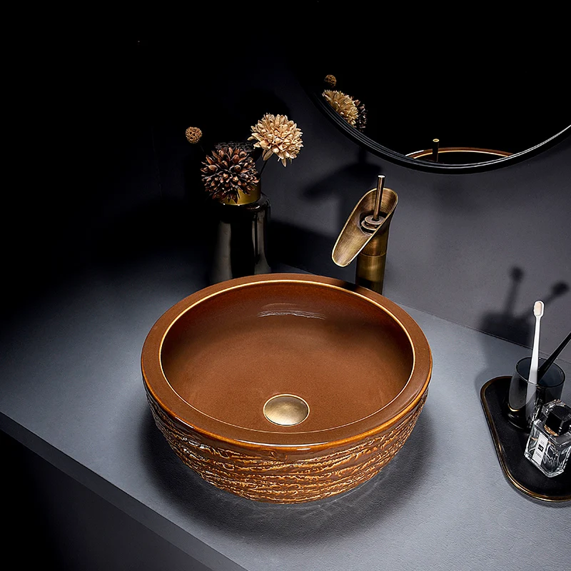 

Europe Vintage Style Ceramic Art Basin Sinks Counter Top Wash Basin Bathroom Vessel Sinks Vanities colorful ceramic sink