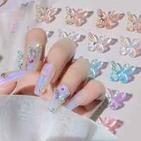 50pcsbag chic aurora double layer butterfly 3d nail rhinestone transparent nail art decoration for diy spring nail jewelry 1
