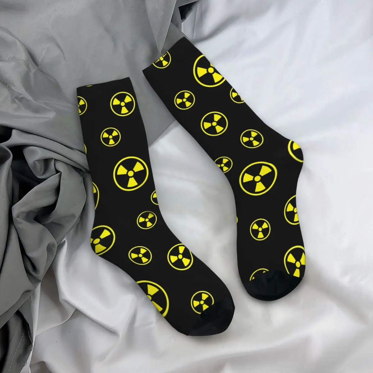 Hip Hop Retro Radioactive Yellow Black Radiation Symbol Crazy Men's Socks Unisex Harajuku Pattern Printed Novelty Crew Sock