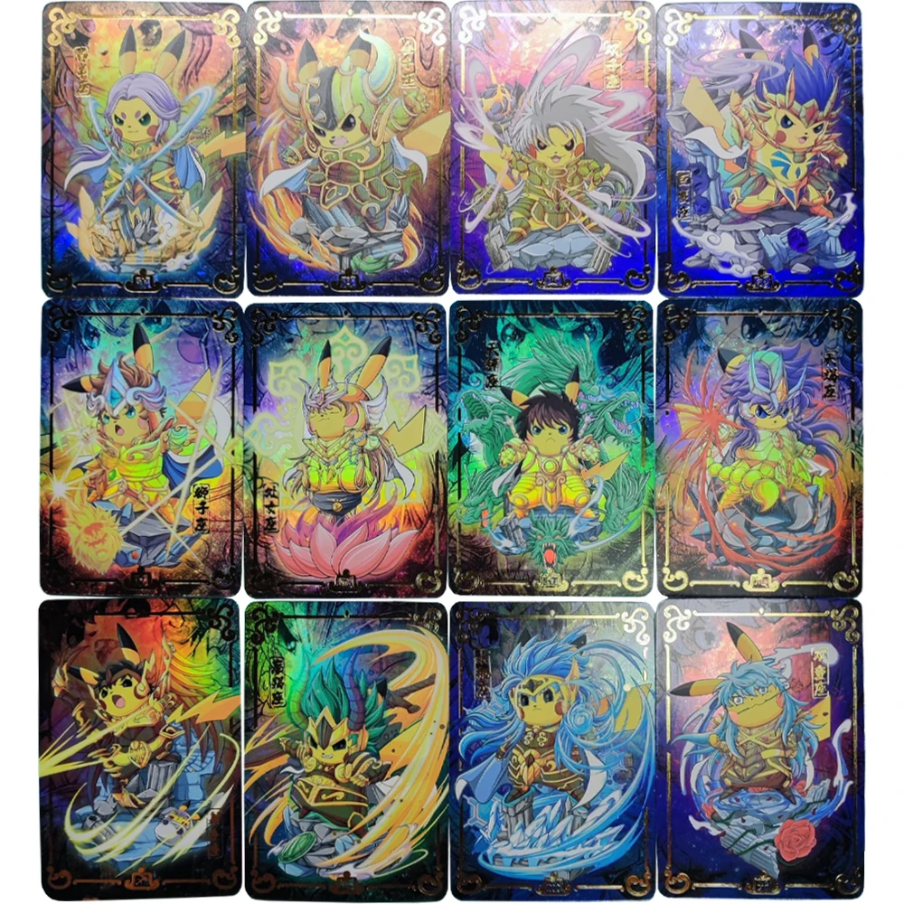 

12 шт./компл. карты-вспышки Pokemon Hot Stamping Pikachu Cos Gold Saint PTCG Аниме игра для детей подарок для мальчиков карты покемена