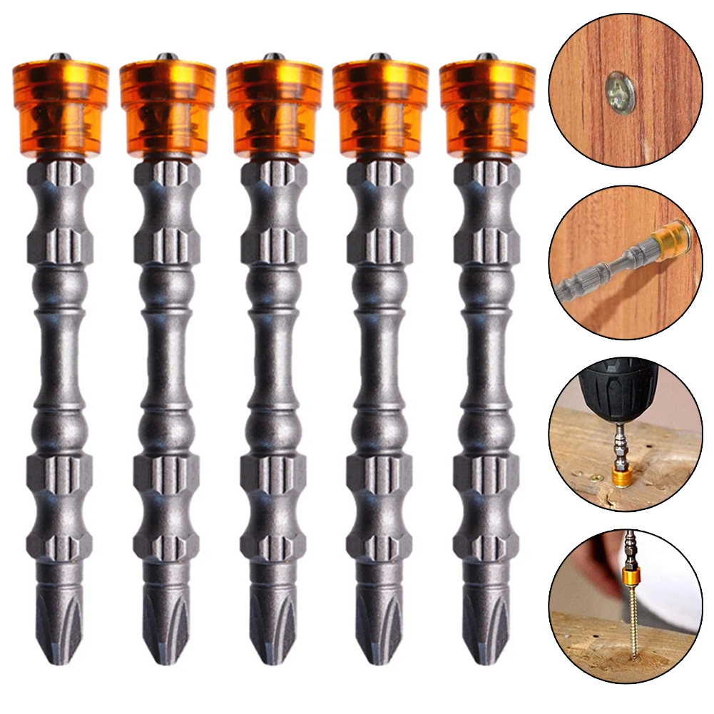 

5pcs Cross Screwdriver Bits 65mm Long PH2 Double-Head Cross Screwdriver Bits With Magnetic Ring Electric Screwdrivers Drills