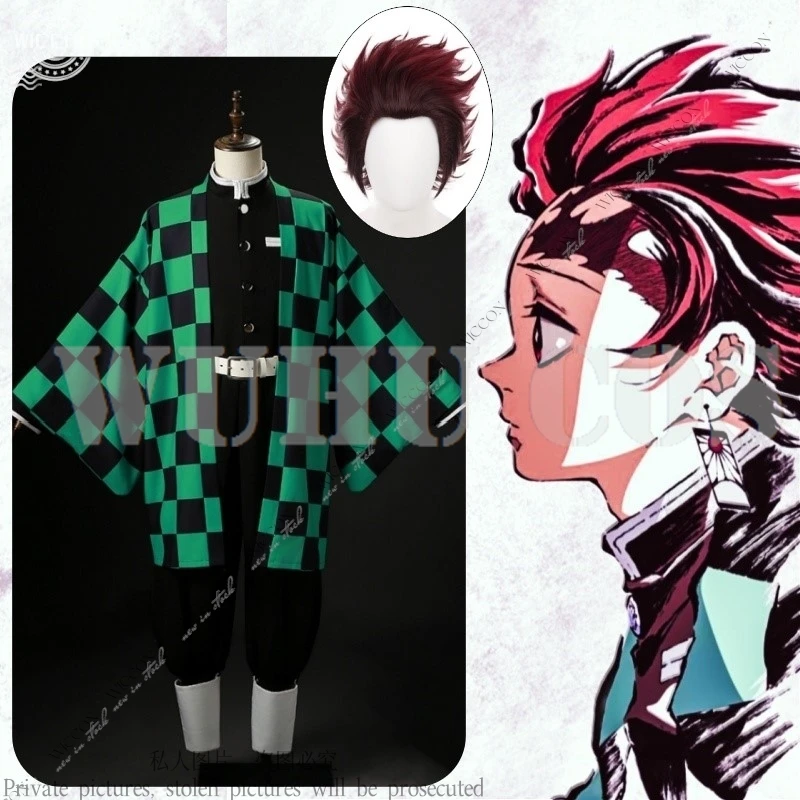 Камадо Танджиро Косплей Костюм Парик Высокое Качество Одежда И Хаори Хэллоуин