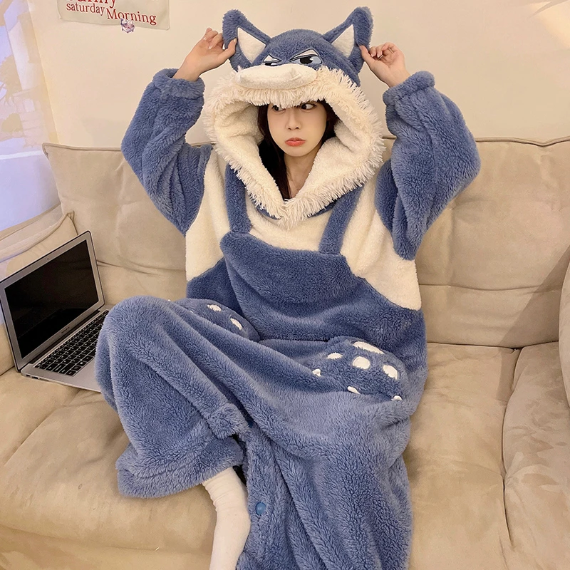 

Kawaii Women Pajamas Jumpsuits Winter Thick Sleepwear Warm Animal Hooded Pyjamas Unisex Cosplay Costume Onesie Soft Nightwear