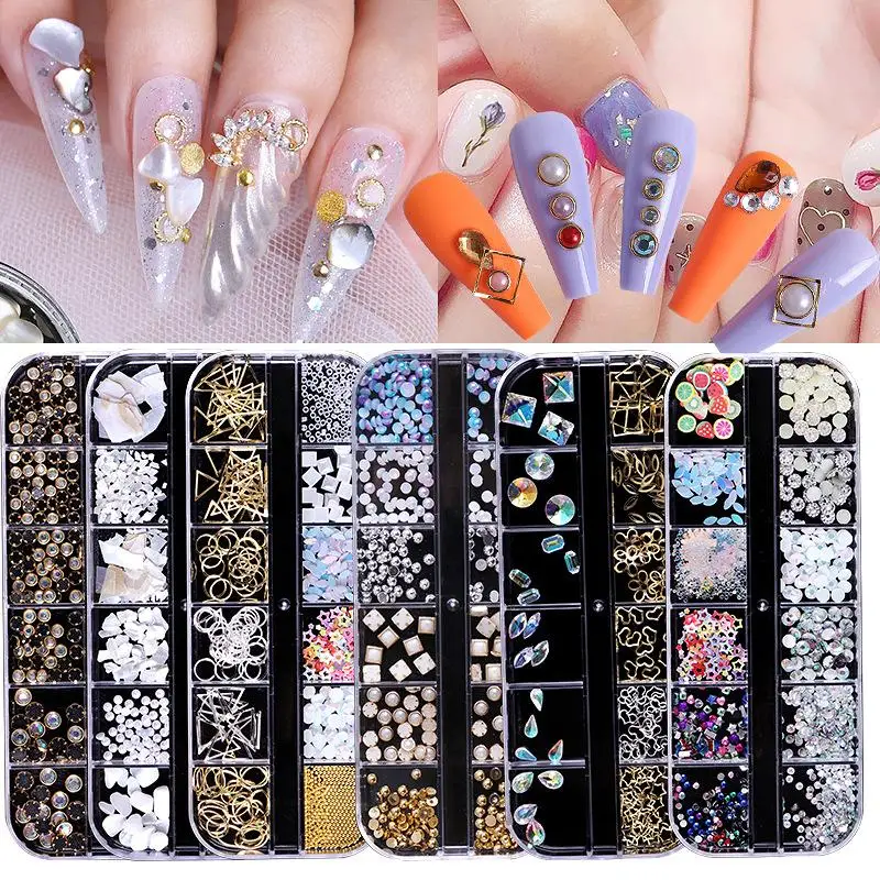 

12 Special-Shaped Rivets Alloy Hot Drill Manicure 3D Decoration Strip Boxed Various Diy Nail Decoration Accessories Handicrafts