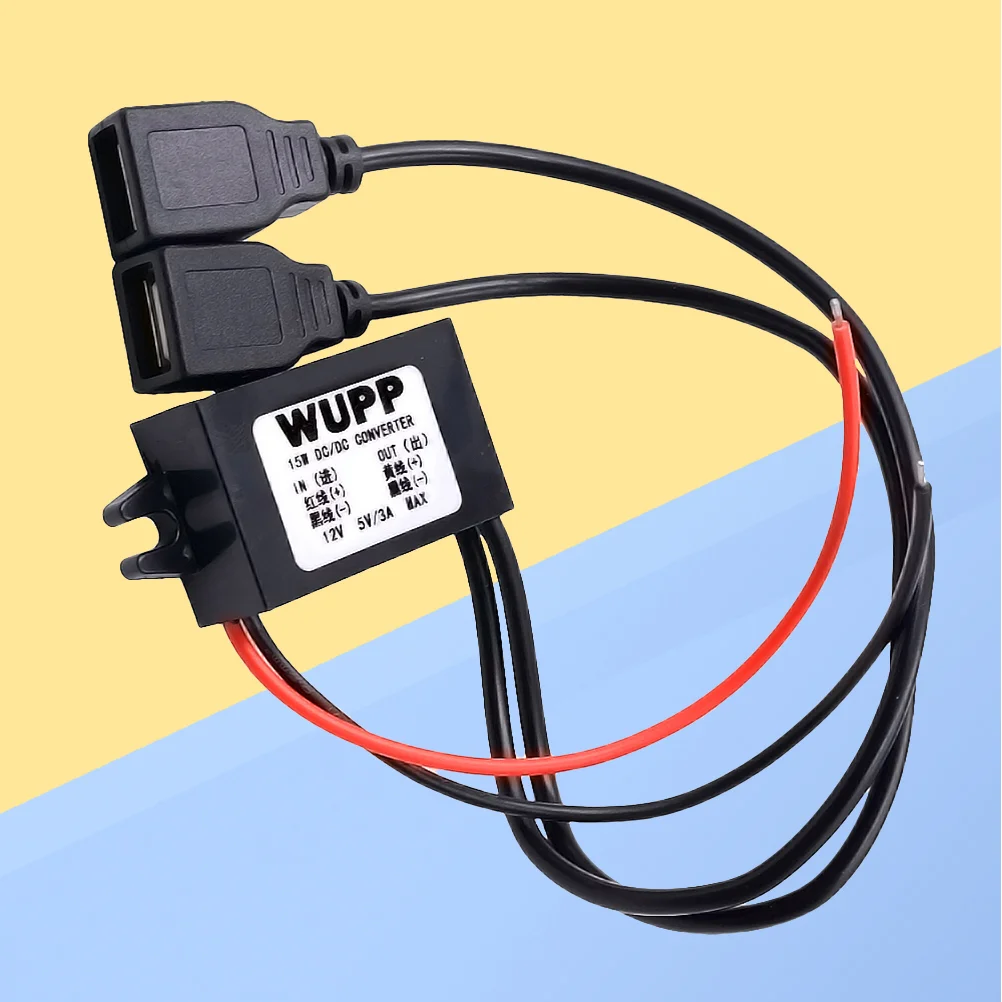 

Dual USB Cable DC-DC Car Converter Module Converter DC 12V to Ouput 5V 3A Adapter