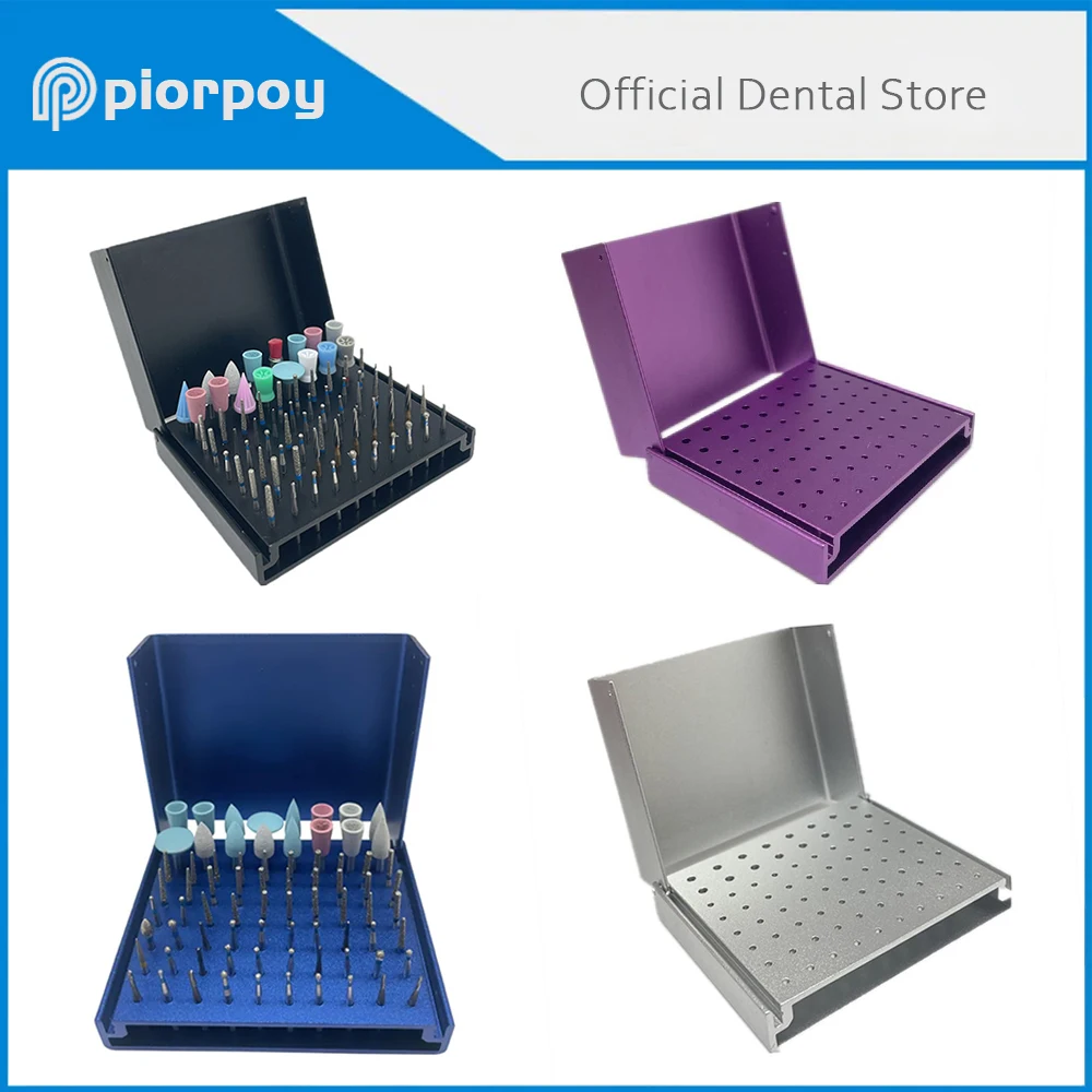 

PIORPOY 76 Holes Dental Aluminium Bur Holder Autoclave High/Low Speed Dentistry Burs Block Case Disinfection Stand Dentist Tools