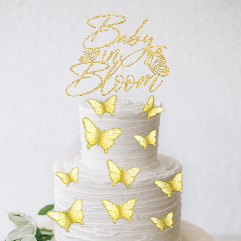 Золотой блестящий топпер для торта с блестками сверкающие бумажные бабочки