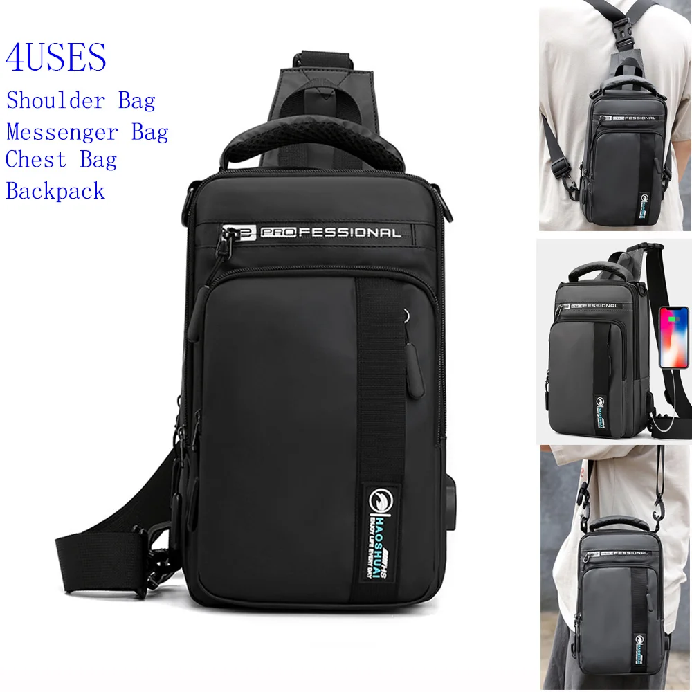 

High Quality Nylon Chest Bags USB Charging Male Cross Body Military Multi-Layer Men Rucksack Sling Bag One Shoulder Backpack