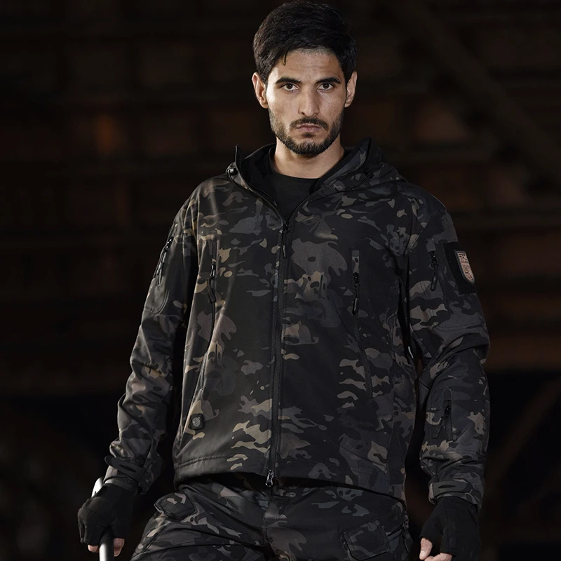 Army Shark Skin Soft Shell Tactical Windproof Waterproof Jacket Men Flight Pilot Hood Coat Military Hunting Bomber Hiking Jacket