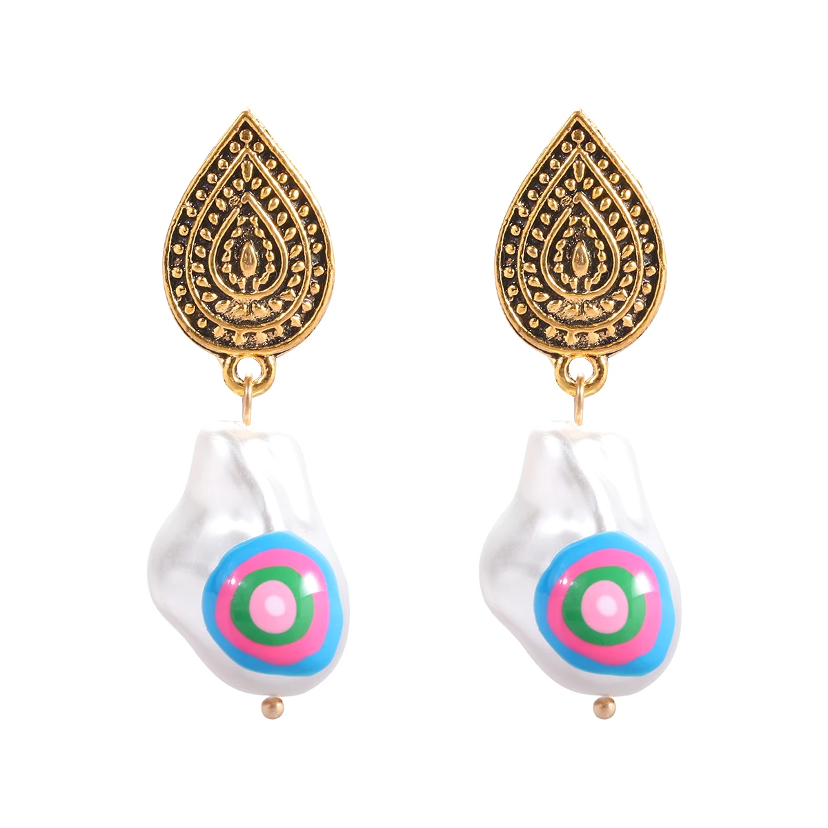 

Vintage Metal Water Drop Pearl Pendant Earrings for Women Personality Target Pattern Pearl Earrings 2023 Trend Jewelry Gifts