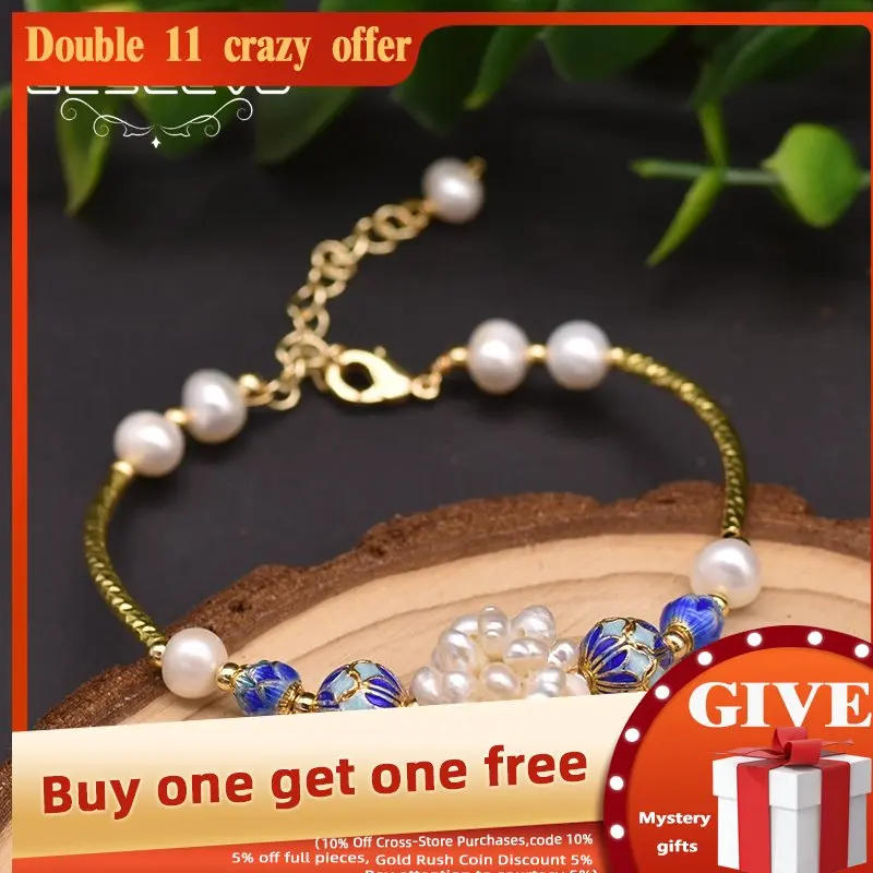

Glseevo Cloisonne Adjustable Statement Bracelet For Women Engagement Gift Natural Pearl Bracelet New Ethnic Fine Jewelry GB0938