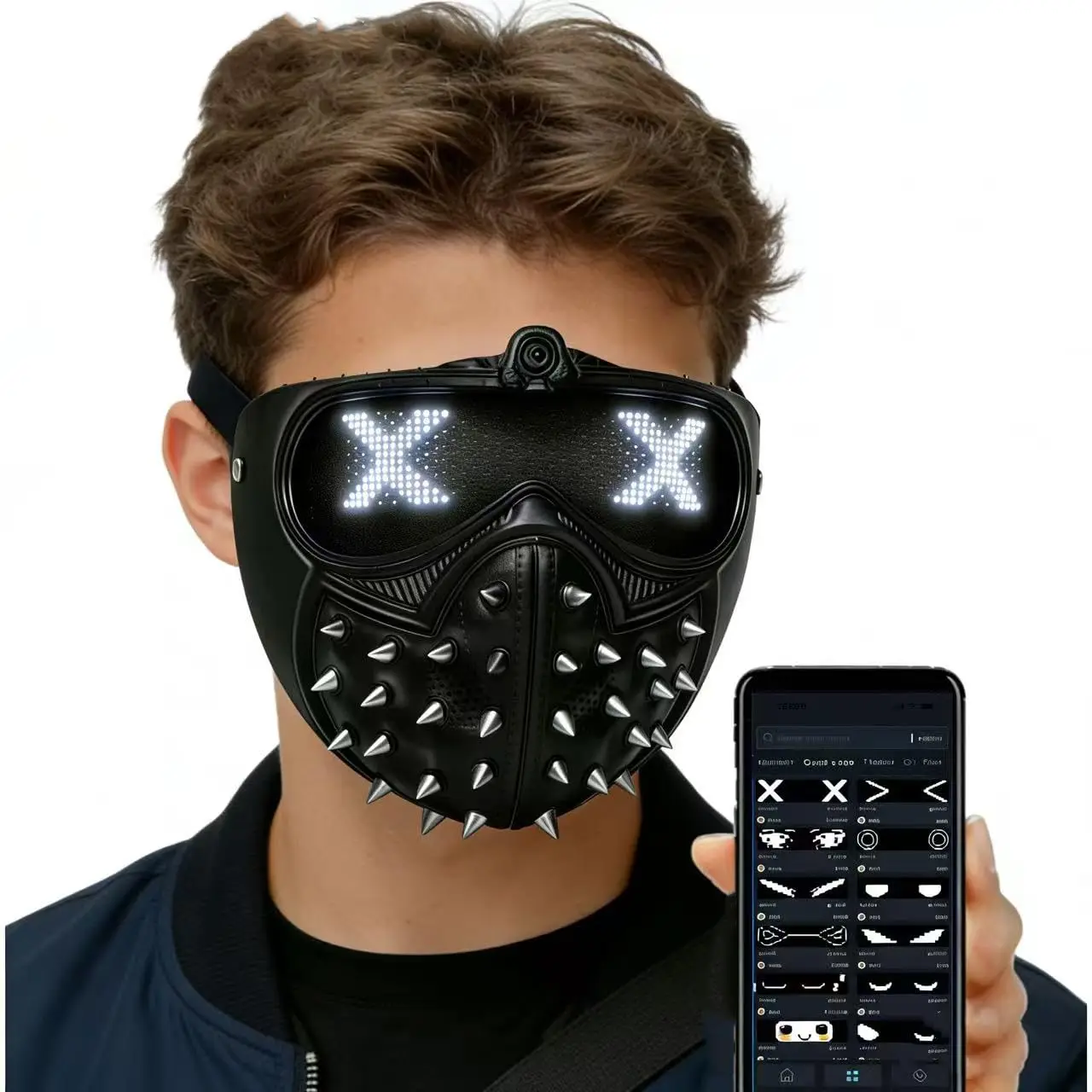 Фото Маска Wrench из Watch Dogs для косплея на Хэллоуин, меняющая выражение, с заклепками, светящаяся, в стиле панк, дьявол, легион, призрак, смерть, ПВХ, маска хакера №1