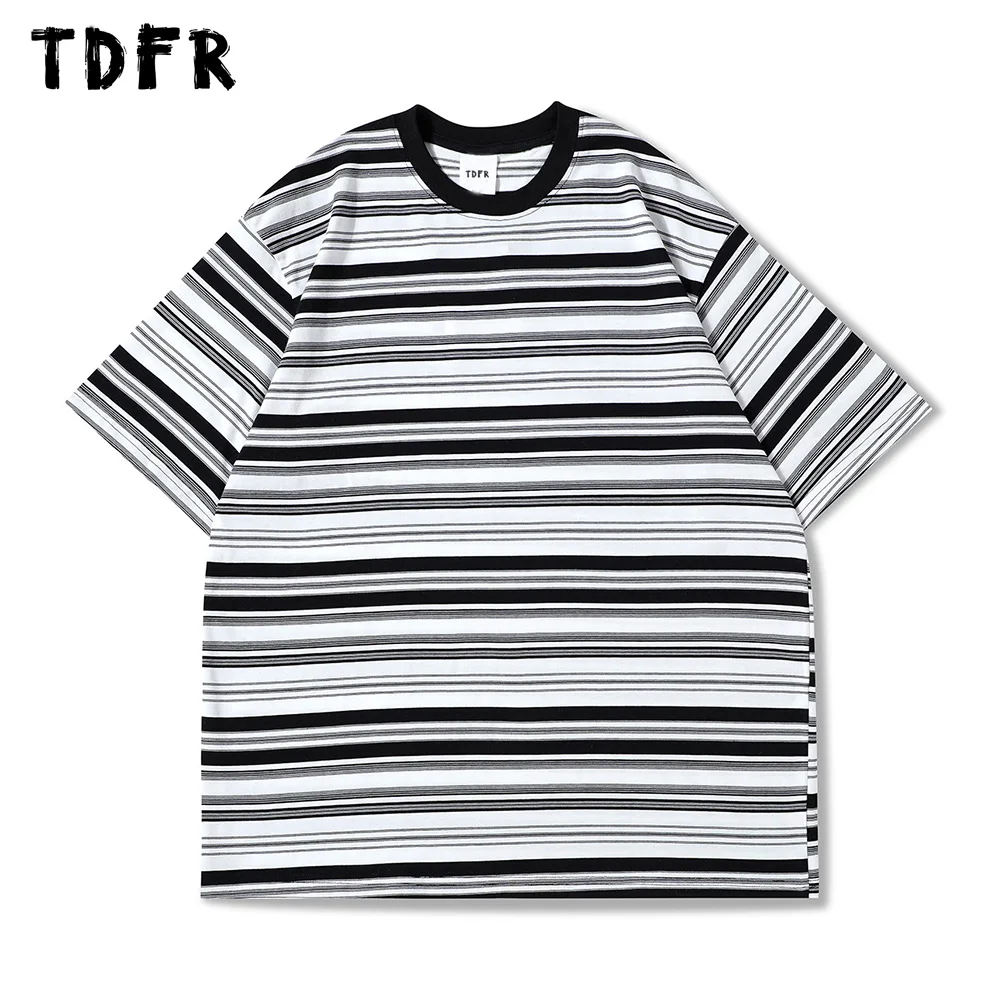 

Horizontal Stripes Short Sleeve T-shirt Mens Summer Casual Streetwear Loose Crew Neck Half-Sleeve Tshirt Men