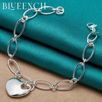 blueench 925 sterling silver geometric chain heart peach pendant bracelet ladies wedding party romantic fashion jewelry