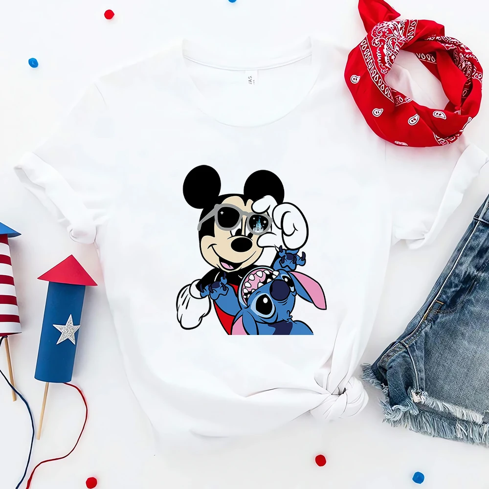 

Disney Cute Mickey Mouse Stitch T-shirt for Women Kawaii Harajuku Youthful Style Clothes Cheap Hot Sale Female Blouse Dropship