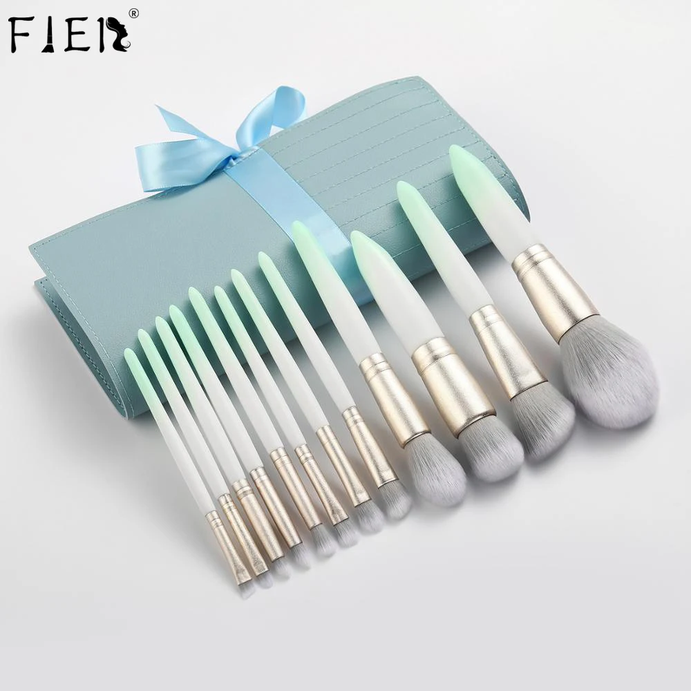 

FJER Makeup Brushses Set 12pcs Luxury Green Professional Soft Foundation Powder Contours Beauty Cosmetic Blush Make Up Brush Kit