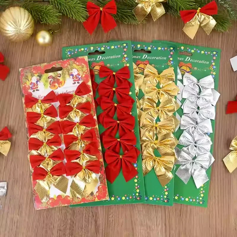 240/12 шт. мини-рождественские украшения с бантом красное золото подвесная подвеска