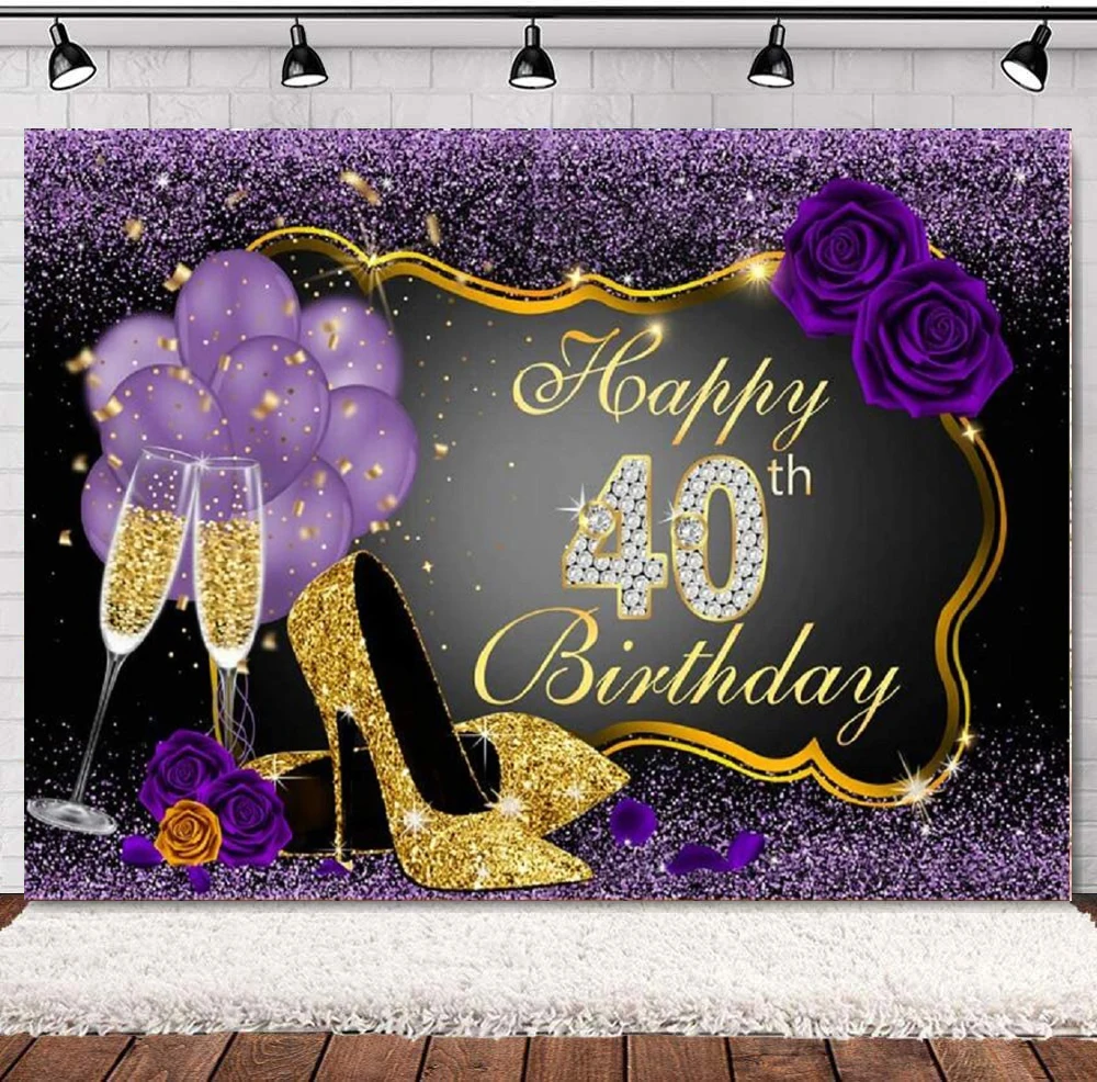 

Фон для фотосъемки на 40-й день рождения, блестящая фотография, фоторамка, Декор, розы, Цветочные шары, каблуки, шампанское, стеклянный баннер