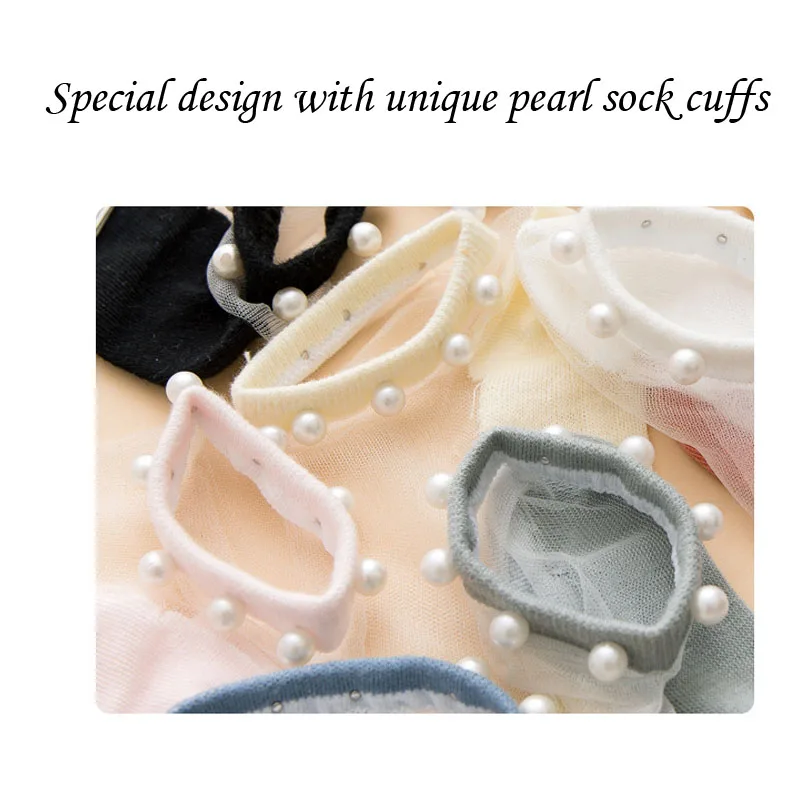 Fashion Pearl Crystal Silk Ankle Sock Female Breathable Thin Summer Korean Style Invisible Socks Casual Socks for Women Girls