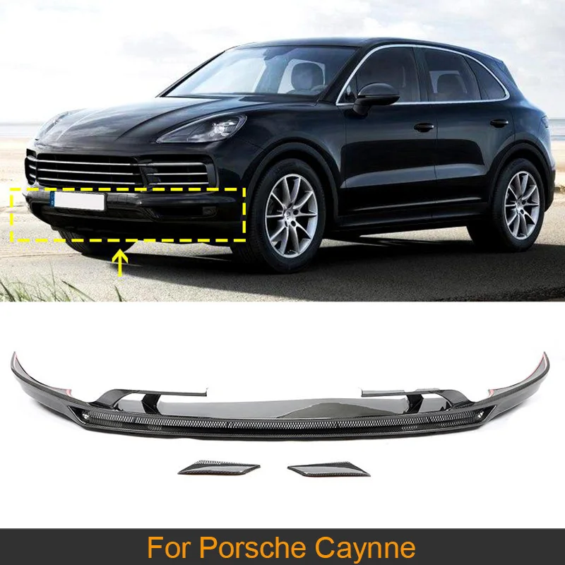 

Carbon Fiber Front Bumper Lip Spoiler Splitters For Porsche Caynne 2018 2019 Car Front Bumper Lip Spoiler Apron Guard Splitters