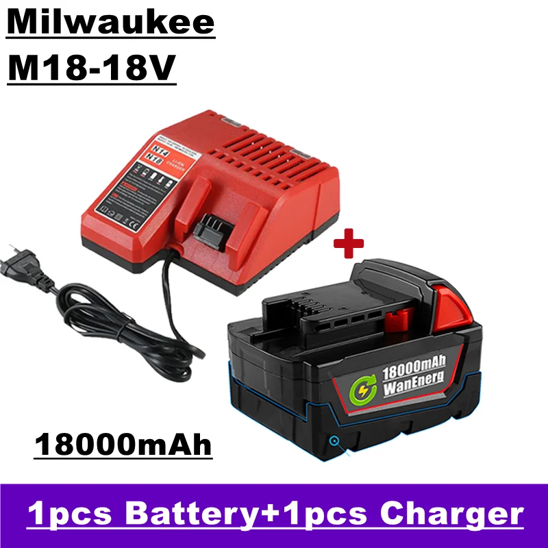 

Аккумуляторная батарея M18 для ручной дрели, 18 в, 18000 мАч, замена 48-11-1860 48-11-1850 48-11-1840 48-11-1820, 1 батарея + зарядное устройство