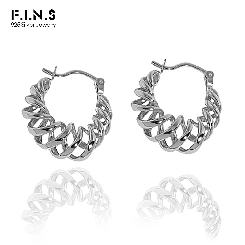 

F.I.N.S Fashion Winding Circle Hollow 925 Sterling Silver Hoop Earrings Spring-Shape Circle Piercing Huggies Luxury Fine Jewelry