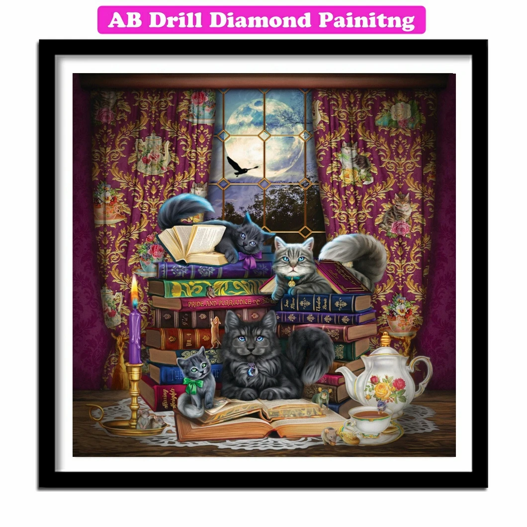 

5D DIY AB Drills Diamond Painting Mosaic Storytime Cats Cross Stitch Animal Artwork Embroidery Beads Rhinestone Home Decor